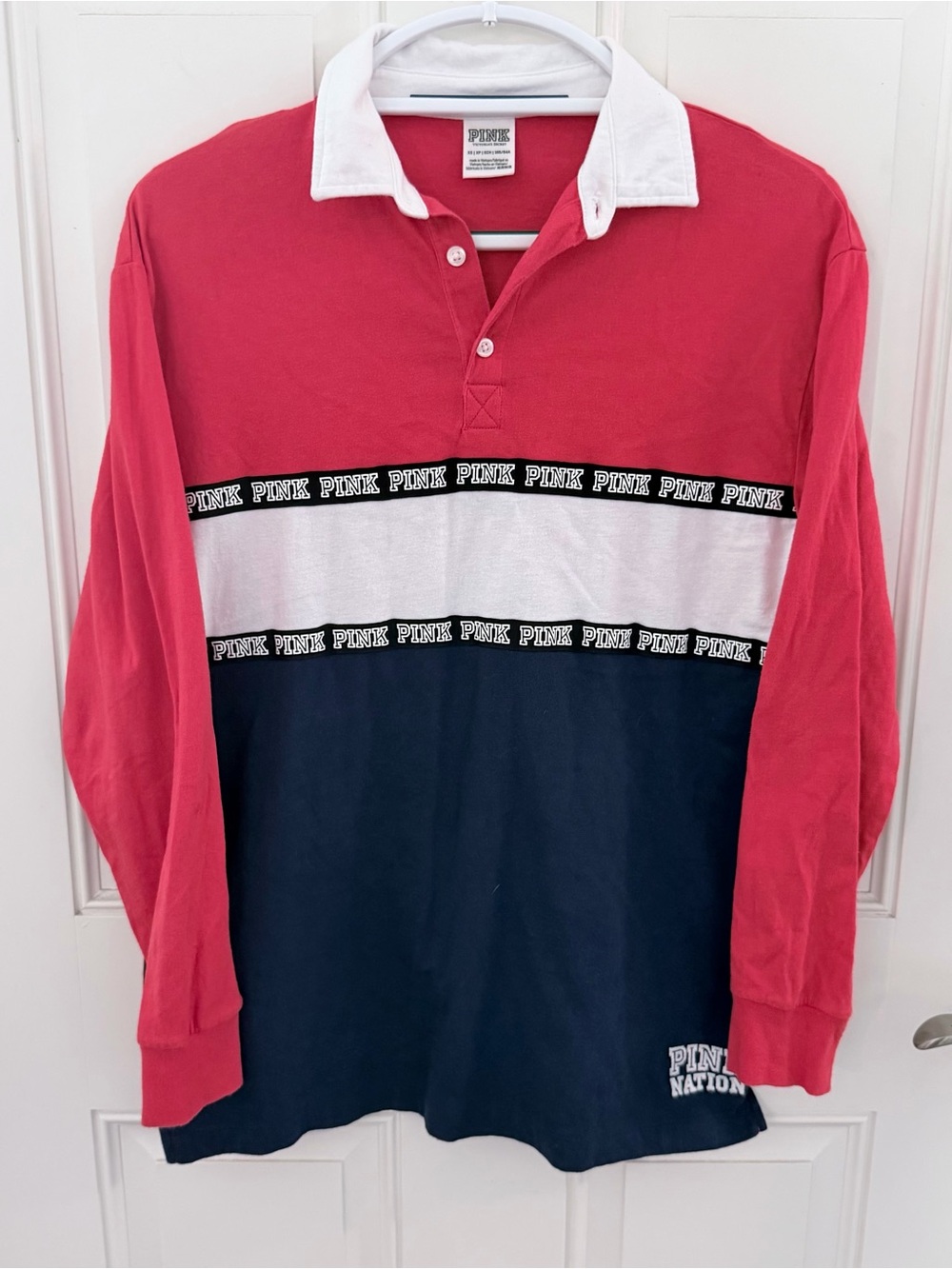 PINK Victoria's Secret Rugby Polo XS | Red Navy White